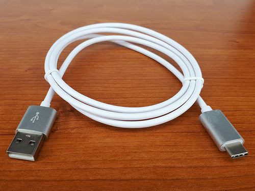 A USB-C cable plug, photographed close-up