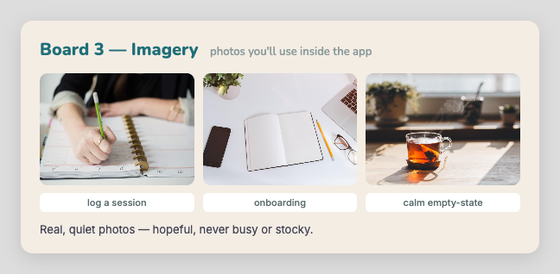 Board 3 — Imagery: the photos you'll use inside the app